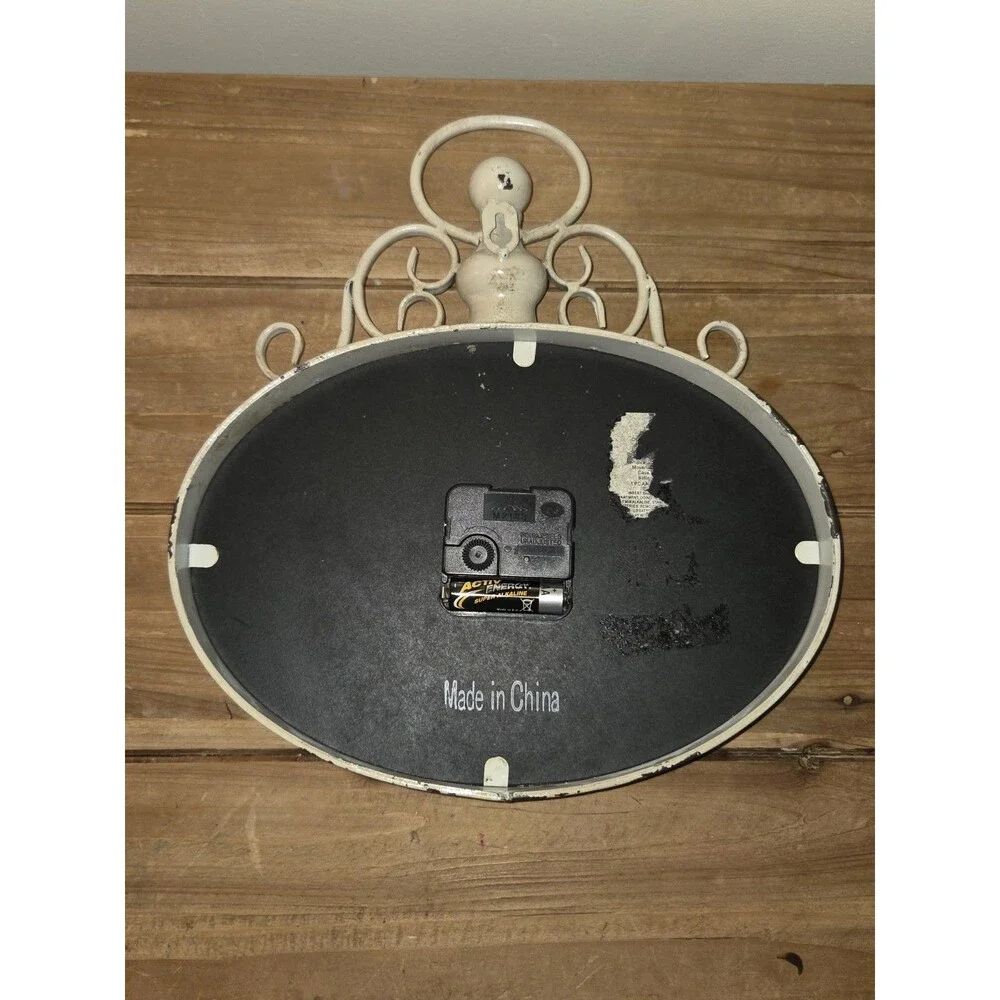 Vintage Style London Oval Wall Clock Distressed Cream White Metal Shabby Chic
